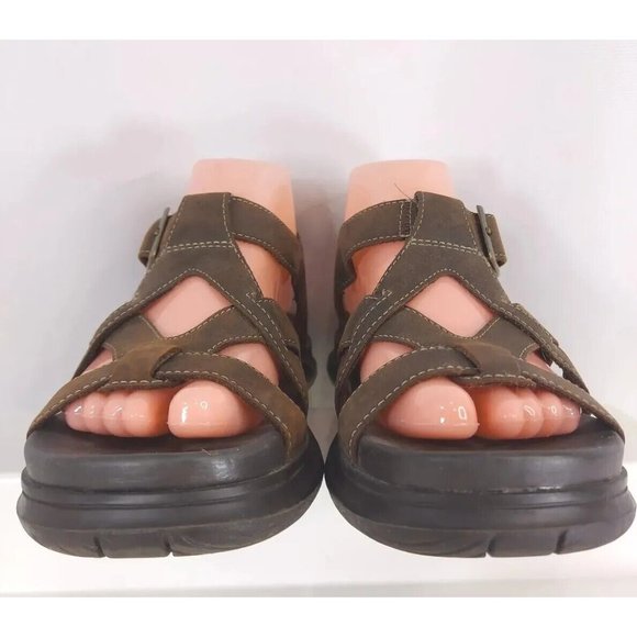 Skechers Leather Sandals Size 7 Dark Brown Upper Buckle Strap Foam Footbed 45773 main image 5